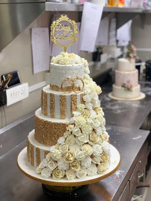 White And Gold Engagement Cake - Cake Square Chennai | Cake Shop in Chennai