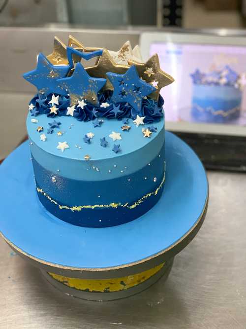 Online Blue Floral Black Forest Cake Delivery | Baker's Wagon